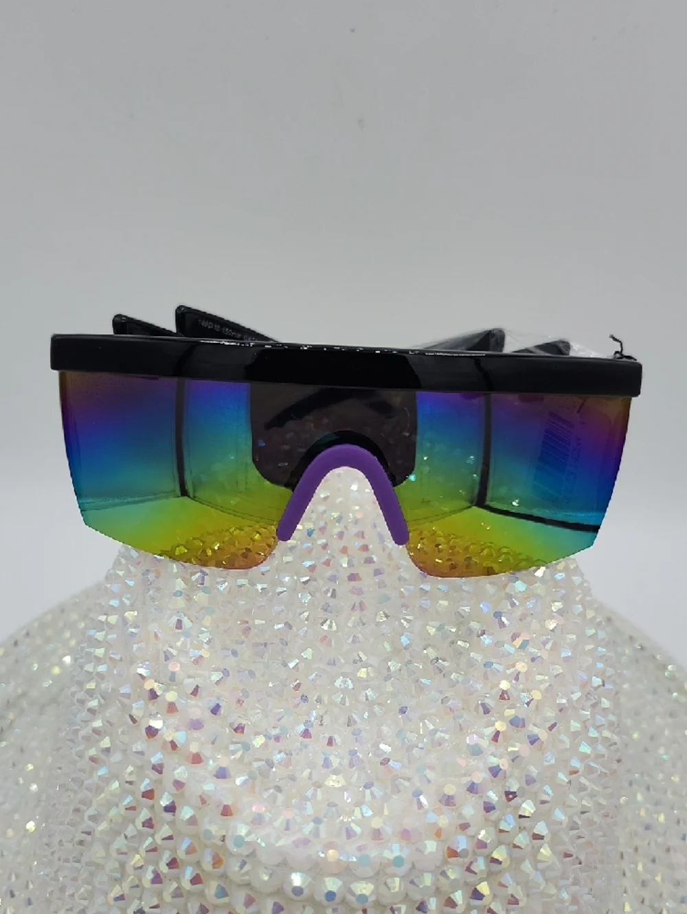 Mirrored Rainbow Lens Sports Shield Sunglasses - Black Frame